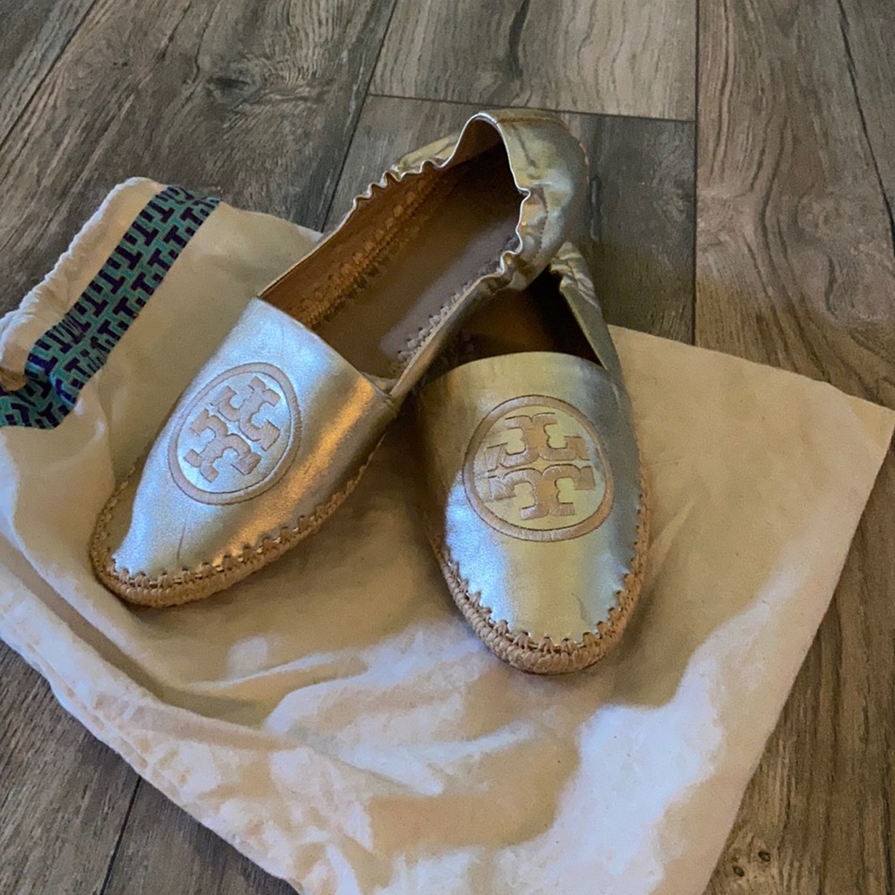 COPY - Tori Burch gold Espadrilles flats.